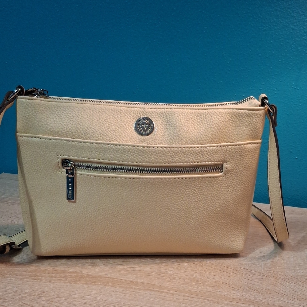 Anne Klein Pale Yellow Pebbled Leather Crossbody Bag NWOT